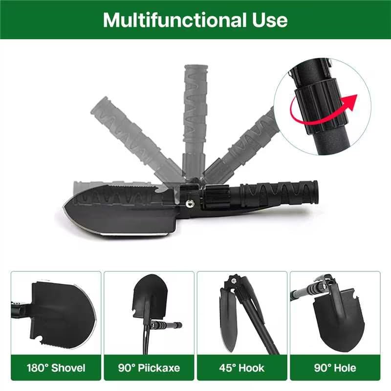 Yeacool Folding Survival Shovel Multi-Tool, Heavy-Duty Military Entrenching Tool with Pickaxe, Collapsible Spade for Disaster Recovery, Car Emergency, Metal Detecting, Camping, Digging, and Gardening - Image 3